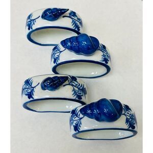 Sea Shell Seashell Porcelain Napkin Rings Set of 4 Blue and White